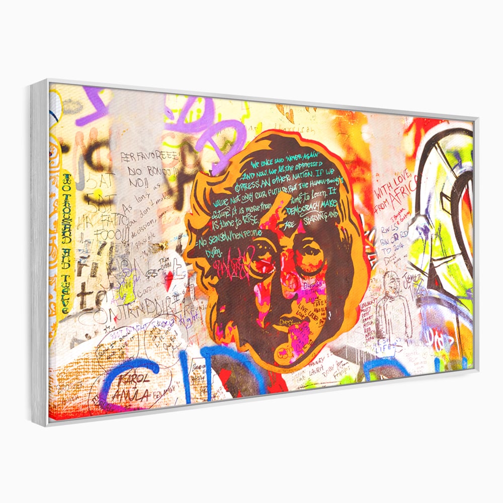 Tablou canvas cu tablou canvas cu john lennon si graffiti, in rama de aluminiu argintiu